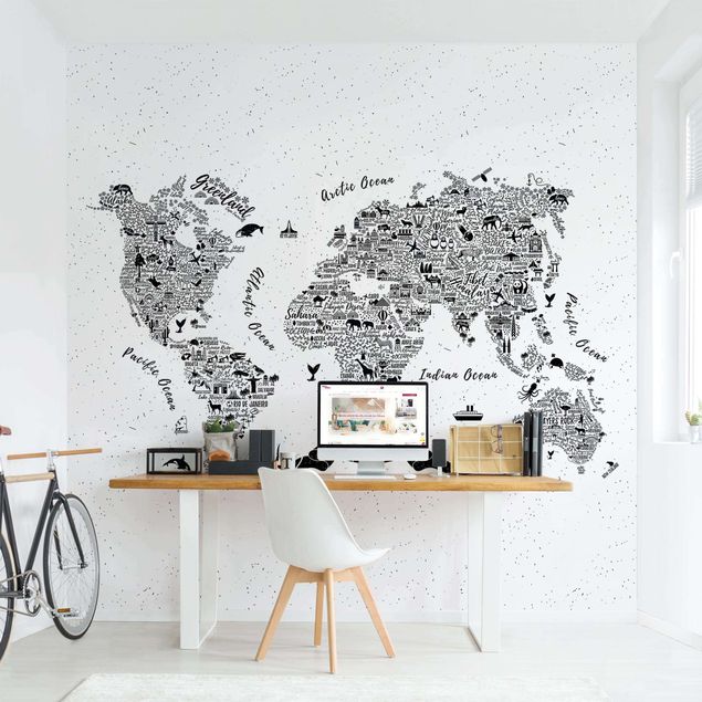 decoração quarto bebé Typography World Map White