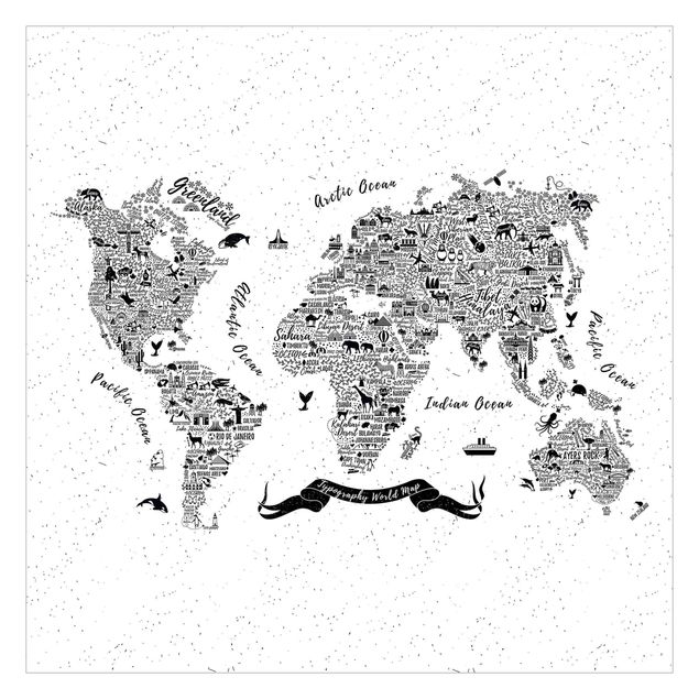 papel parede branco Typography World Map White