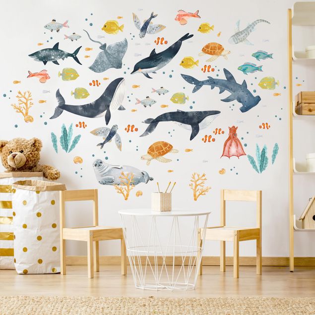 decoração para quartos infantis Underwater world with fishes