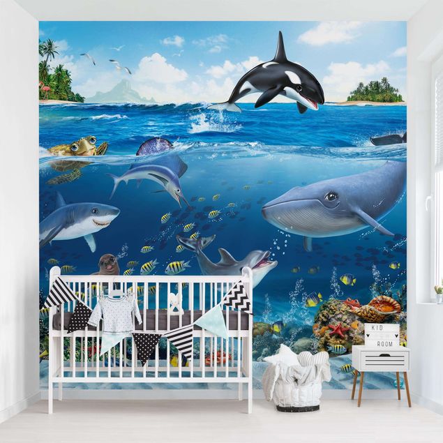 papel de parede moderno para sala Animal Club International - Underwater World With Animals