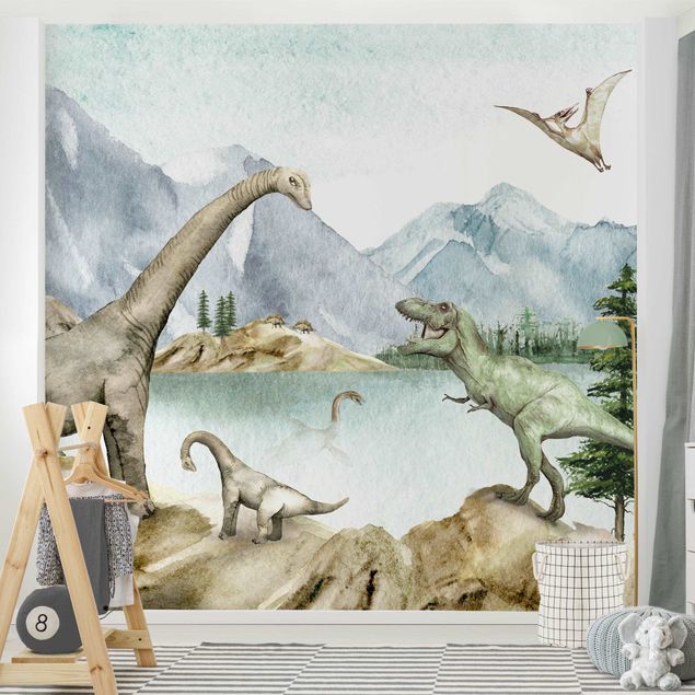 papel de parede para quarto de casal moderno Prehistoric oasis of dinosaurs