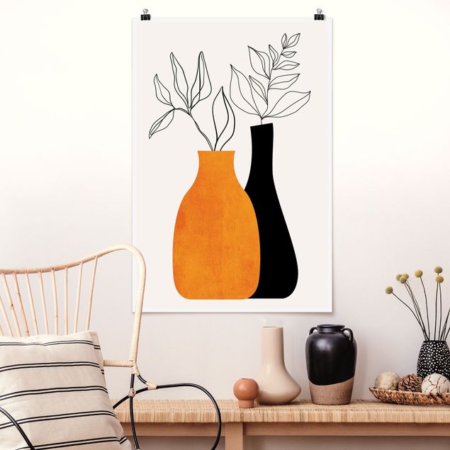 Posters flores Vases With Illustrated Branches