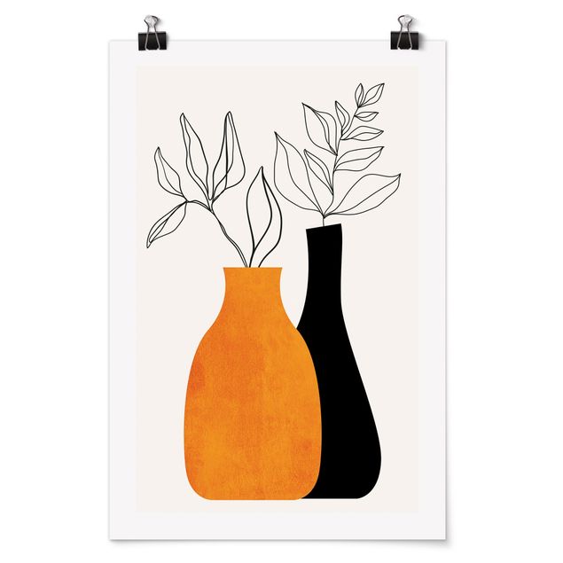 Quadros laranjas Vases With Illustrated Branches
