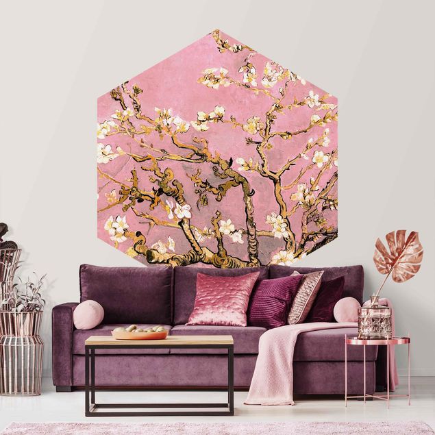Quadros movimento artístico Pontilhismo Vincent Van Gogh - Almond Blossom In Antique Pink