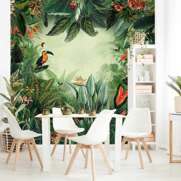Papel de parede com pássaros Vintage Colorful Jungle