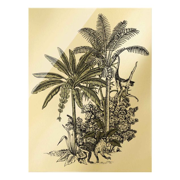 quadros flores Vintage Illustration - Monkeys  And Palm Trees