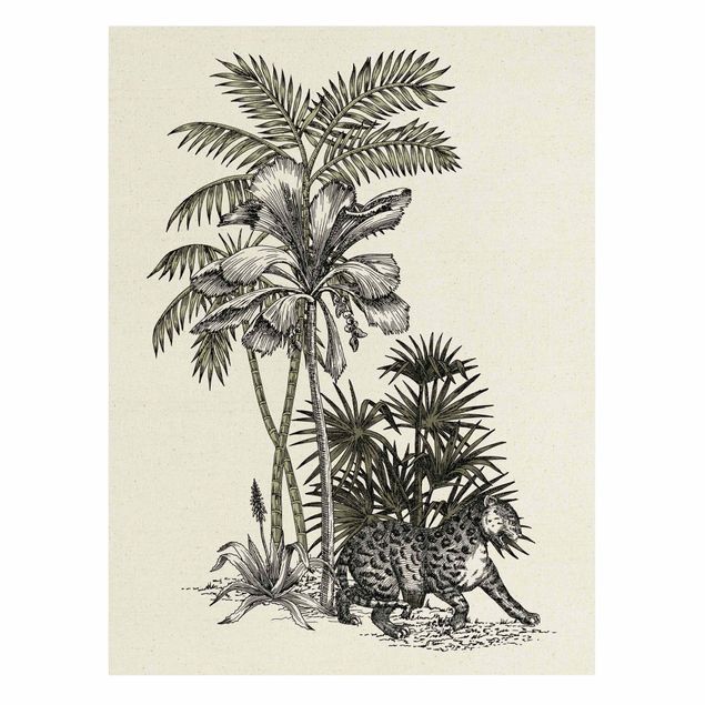 Quadros florais Vintage Illustration - Tiger And Palm Trees