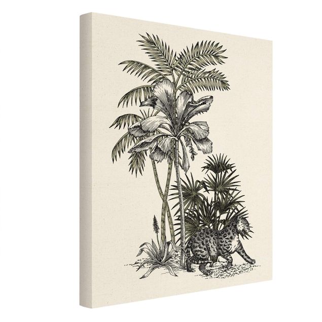 quadro com flores Vintage Illustration - Tiger And Palm Trees