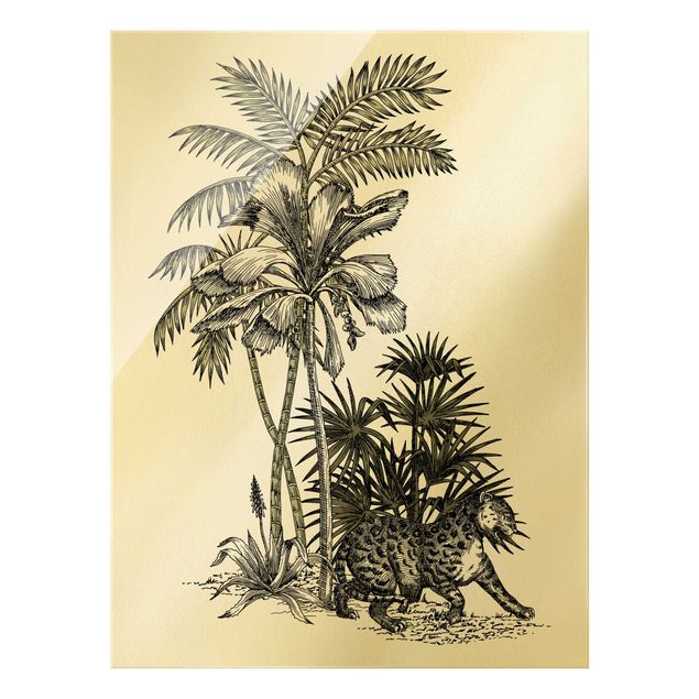 quadros flores Vintage Illustration - Tiger And Palm Trees