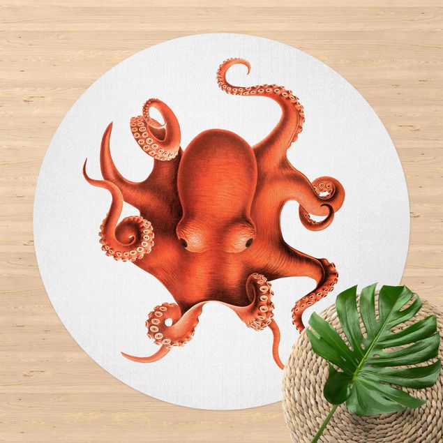 Tapetes exteriores Vintage Illustration Red Octopus