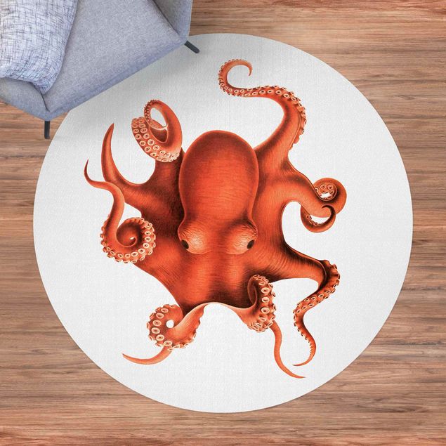 Tapete para varandas Vintage Illustration Red Octopus