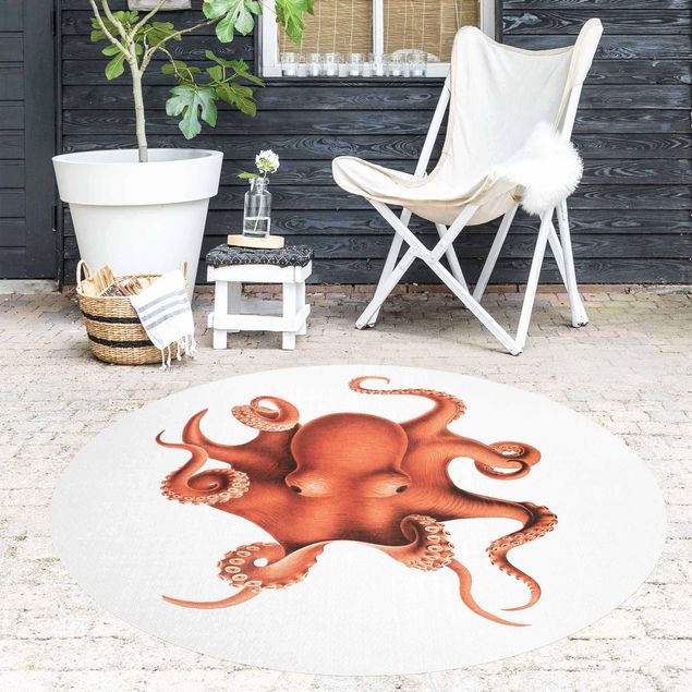 Tapetes modernos Vintage Illustration Red Octopus