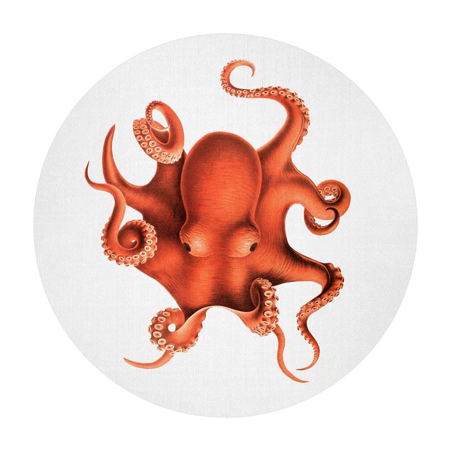 tapete vinílico Vintage Illustration Red Octopus