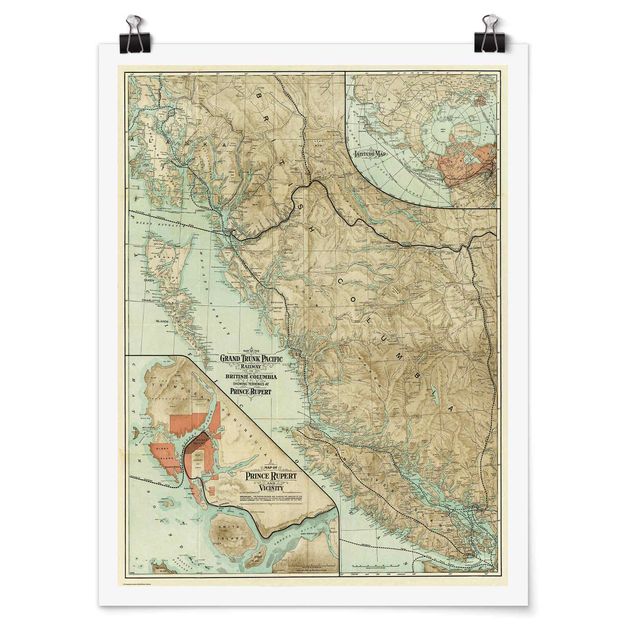 Posters vintage Vintage Map British Columbia