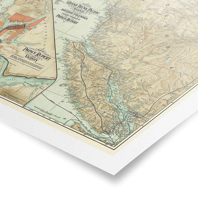 Quadros multicoloridos Vintage Map British Columbia