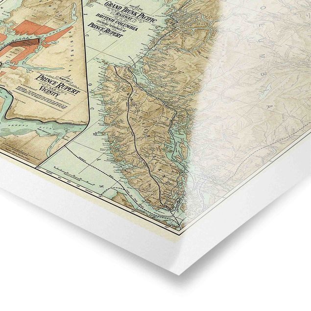 Quadros de Andrea Haase Vintage Map British Columbia