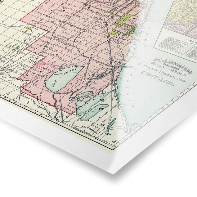 Quadros de Andrea Haase Vintage Map Chicago