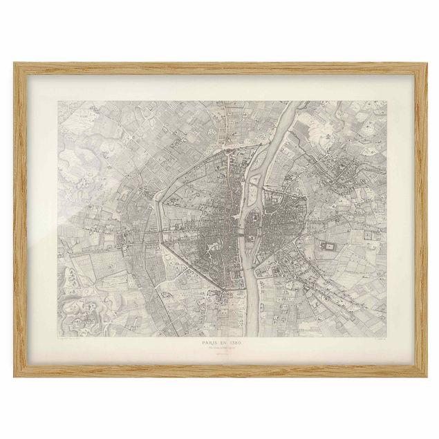 Quadros com moldura vintage Vintage Map Paris