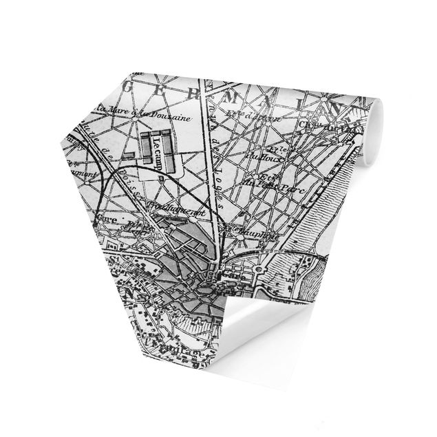 Papel de parede preto e branco Vintage Map St Germain Paris