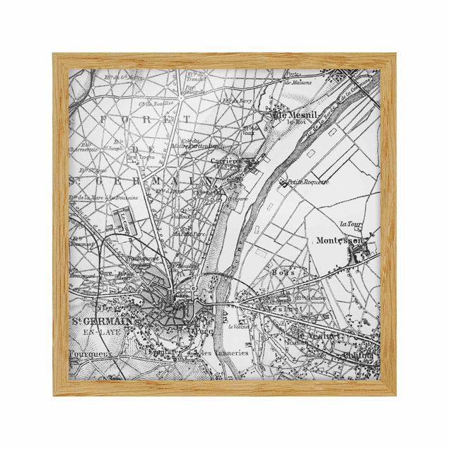 Quadros com moldura frases Vintage Map St Germain Paris