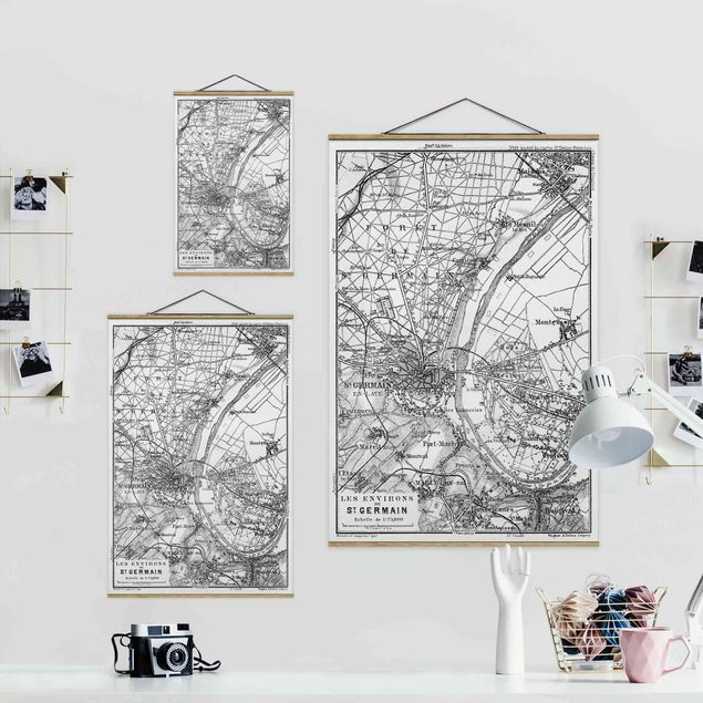Quadros preto e branco Vintage Map St Germain Paris