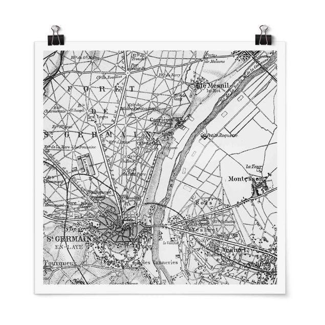 Posters em preto e branco Vintage Map St Germain Paris