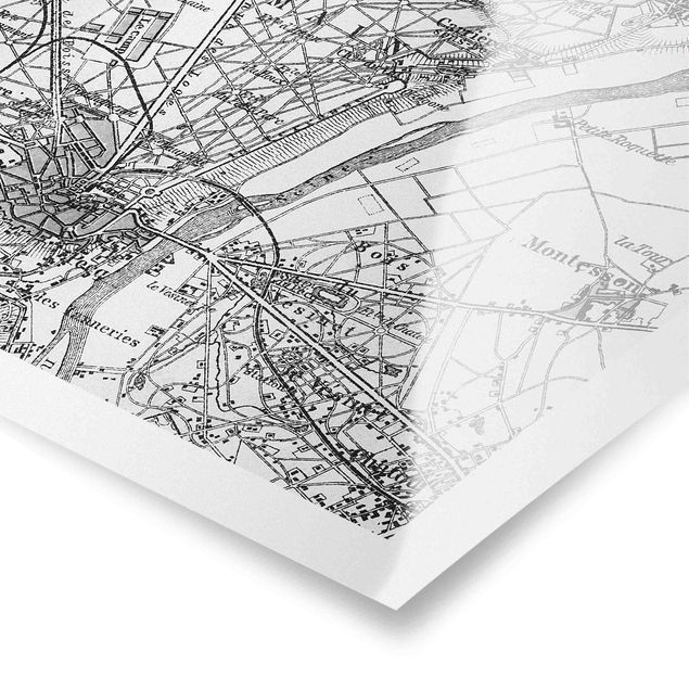 Quadros preto e branco Vintage Map St Germain Paris