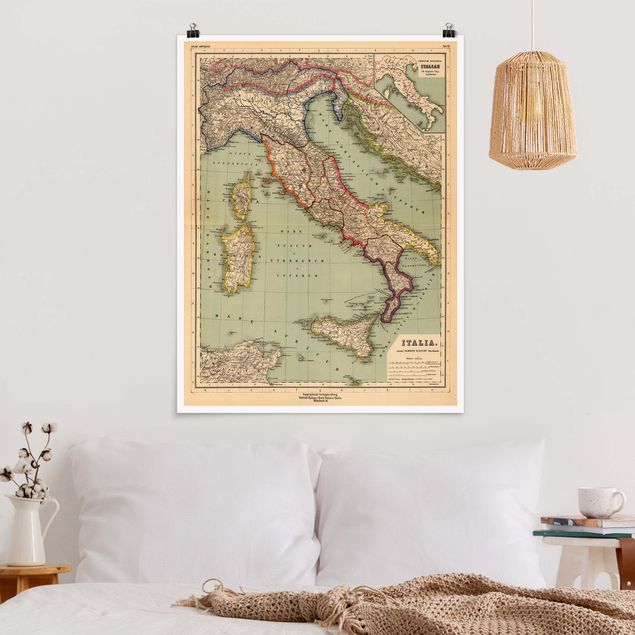 decoraçao para parede de cozinha Vintage Map Italy