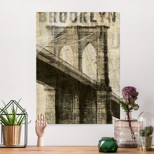 Quadros em vidro Nova Iorque Vintage NY Brooklyn Bridge