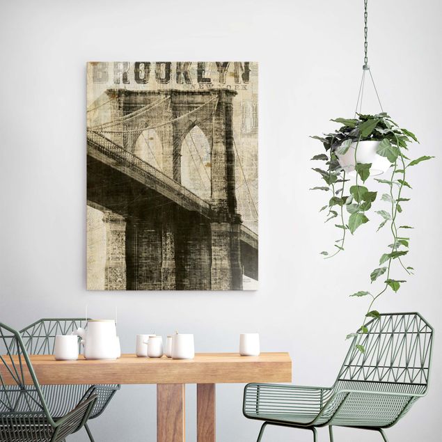 Quadros em vidro cidades e paisagens urbanas Vintage NY Brooklyn Bridge