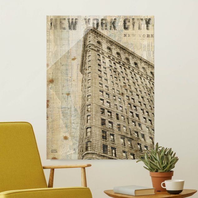 Quadros em vidro Nova Iorque Vintage NY Flat Iron