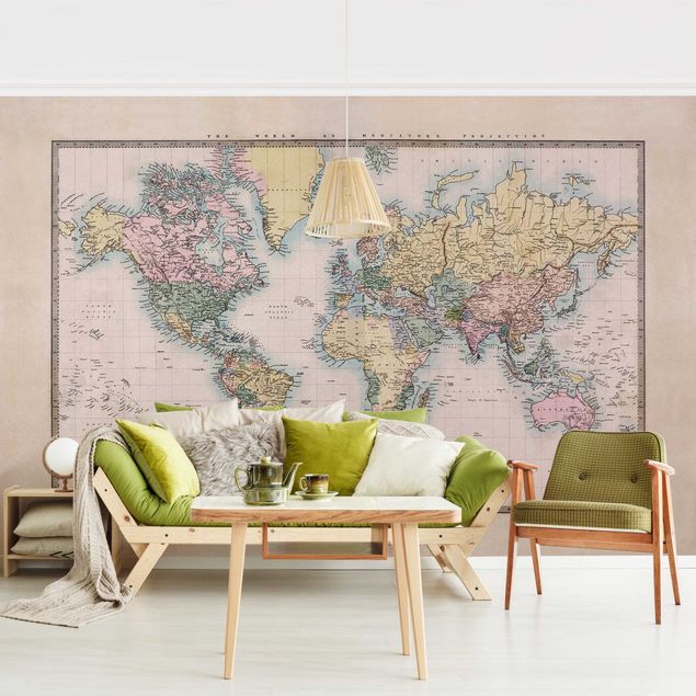decoraçao para parede de cozinha Vintage World Map Around 1850