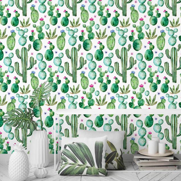 Papel de parede padrões Watercolour Cactus