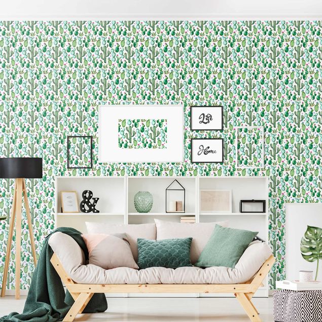 papel de parede para quarto de casal moderno Watercolour Cactus