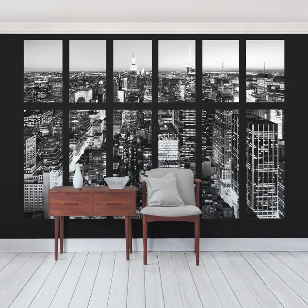 papéis de parede cidade Window View Manhattan Skyline In Black And White