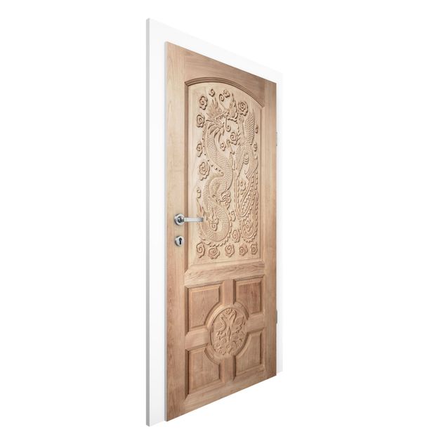 papel de parede madeira Carved Asian Wooden Door From Thailand