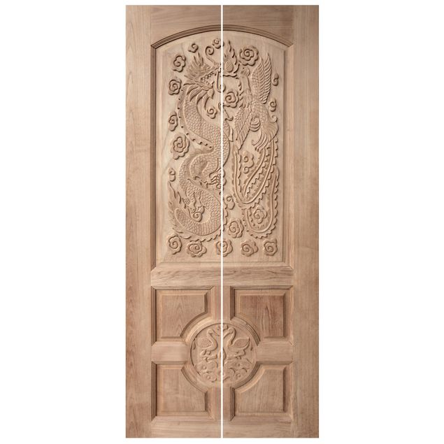 Papel de parede para porta imitação madeira Carved Asian Wooden Door From Thailand