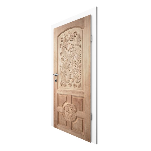 papel de parede moderno Carved Asian Wooden Door From Thailand