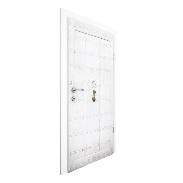 papel de parede madeira Mediterranean White Wooden Door With Ornate Fittings