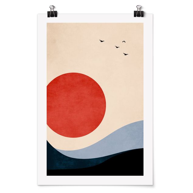 Posters quadros famosos Birds In Red Sunset