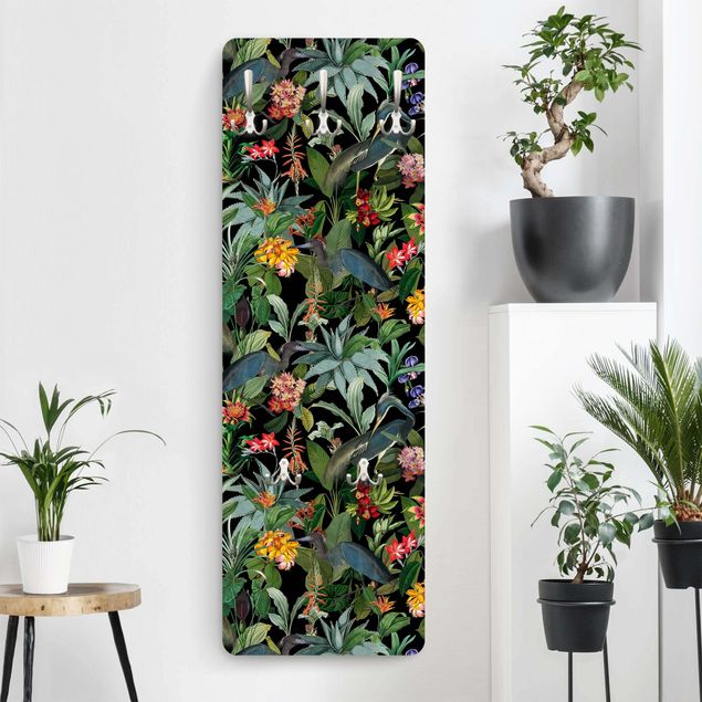 Cabides de parede flores Birds With Tropical Flowers