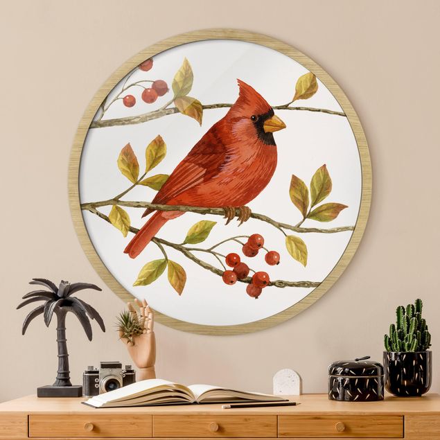 Quadros com moldura vintage Birds And Berries - Northern Cardinal