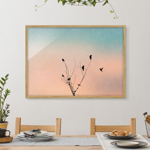 decoraçao para parede de cozinha Birds In Front Of Rose Sun II