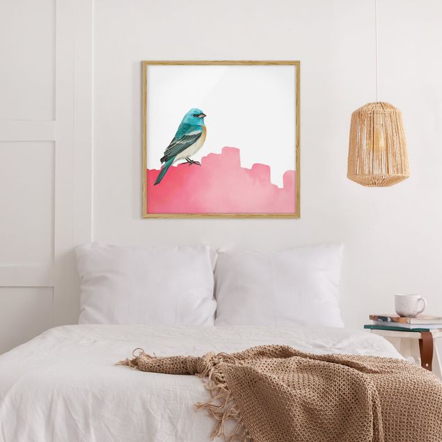 quadros modernos para quarto de casal Bird On Pink Backdrop