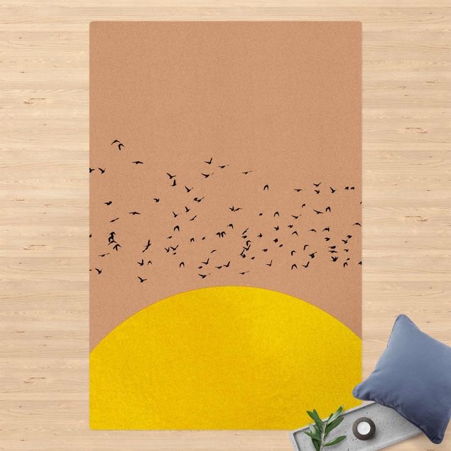 tapetes sala modernos Flock Of Birds In Front Of Yellow Sun