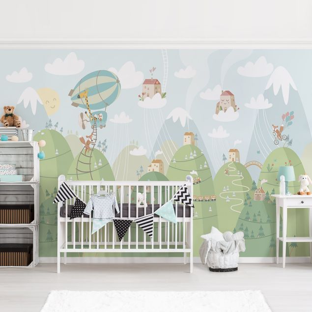 decoração para quartos infantis Forest With Houses And Animals