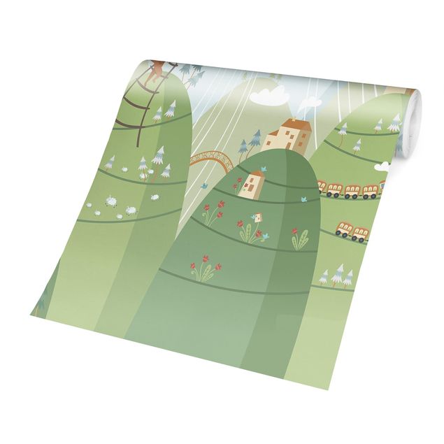papel parede de floresta Forest With Houses And Animals
