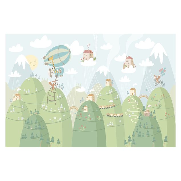 papel de parede moderno para sala Forest With Houses And Animals