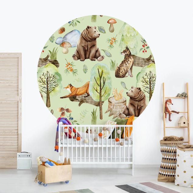 papel de parede moderno Forest Friends Bear With Squirrel
