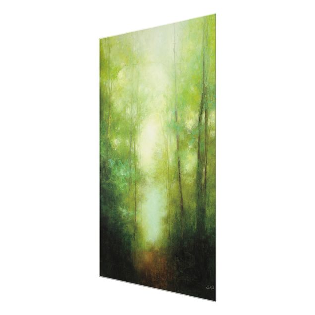 quadro decorativo verde Forest walk in the mist